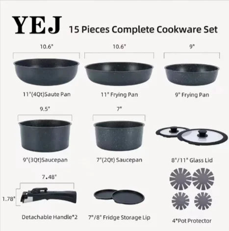 15-Piece Non-Stick Stone Pan Set