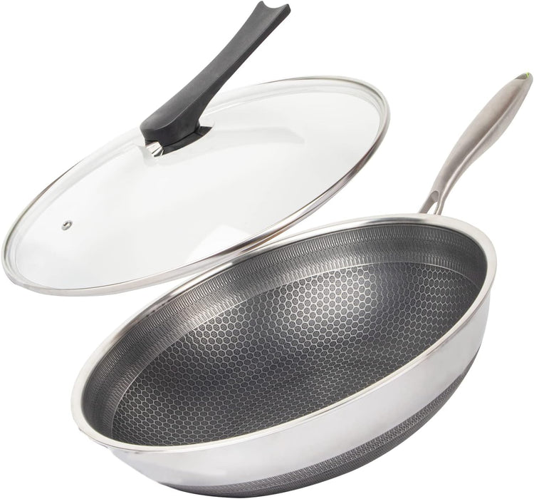 Hex Pan Textured Non Stick 12.5 Inch Stainless Steel Wok